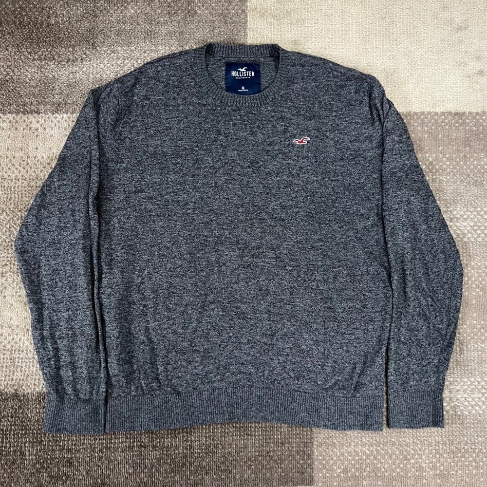 Hollister Mens Crew Neck Sweater Dark‎ Gray Marl Heather Knit Size XL